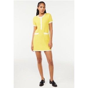 FREE ASSEMBLY WOMENS YELLOW KNIT MINI DRESS SCALLOPED TRIM Size XL